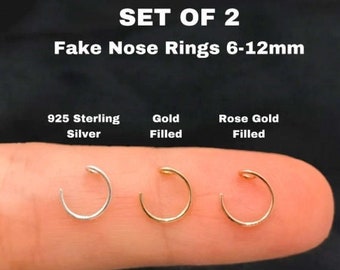 925 Sterling Silver 14K Gold, Fake Nose Ring, Fake Nose Piercing, Faux Nose Ring.