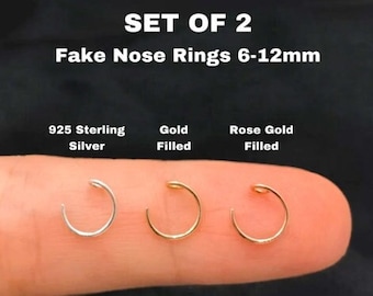 925 Sterling Silver 14K Gold 22g, Fake Nose Ring, Fake Nose Piercing, Faux Nose Ring.