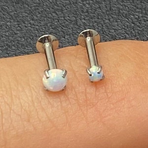 16G Opal Push In Flat Back Labret Stud • 316L Surgical Steel • Tragus Stud • Flat Back Earring • Helix • Conch • Labret Stud