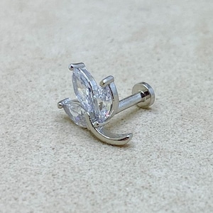 16G Triple CZ Flat Back Labret Stud • 316L Surgical Steel • Tragus Stud • Flat Back Earring • Helix • Conch • Labret Stud