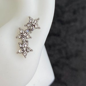 16G Triple Flower Labret Stud • 316L Surgical Steel • Tragus Stud • Back Earring • Helix • Conch • Labret Stud