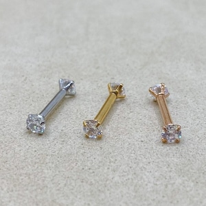 16G Double CZ Labret Stud • 316L Surgical Steel • Tragus Stud • Cartilage Earring • Helix • Conch • Labret Stud