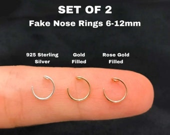 925 Sterling Silver 14K Gold, Fake Nose Ring, Fake Nose Piercing, Faux Nose Ring.