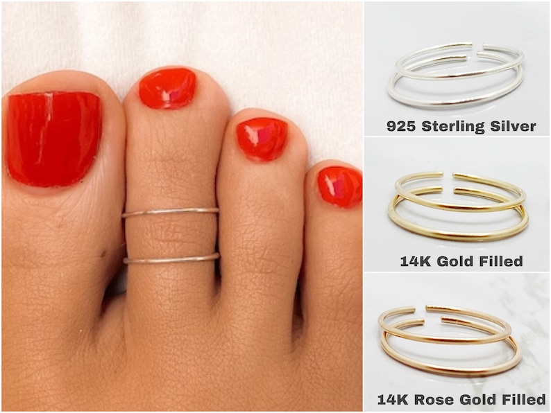 2 TOE RINGS 14K Gold Filled 925 Sterling Silver Toe Ring, 14K Rose Gold Filled Toe Ring, Toe Ring, Toe Ring Gold, Toe Ring Silver zdjęcie 1