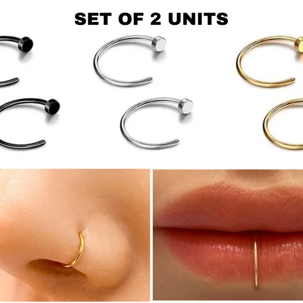 Pack de 2 pièces artisanales sans nickel non ternissant 18g 20g 22g, faux anneau de nez, faux piercing de nez, faux anneau de nez, acier chirurgical 316.