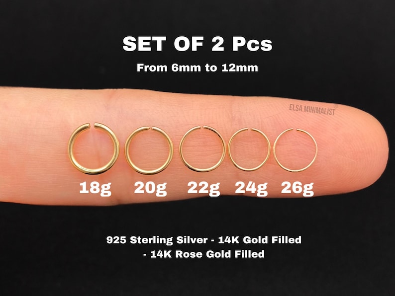 2pcs, Nose Ring Hoop Septum Ring Sterling Silver Gold Rose Gold 6mm 7mm 8mm 9mm 10mm 11mm 18g 20g 22g 24g 26g. image 1