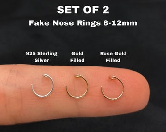 2 pièces artisanales sans nickel, non ternissantes, 22 g (0,6 mm), faux anneau de nez, argent sterling rempli d'or 14 carats.