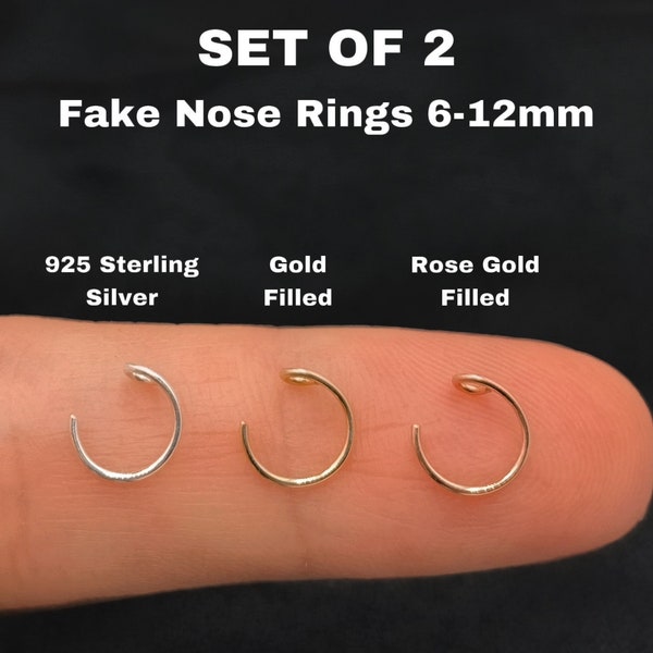 2 pièces artisanales sans nickel, non ternissantes, 22 g (0,6 mm), faux anneau de nez, argent sterling rempli d'or 14 carats.