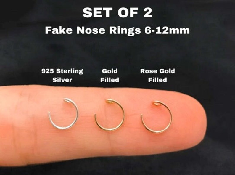 925 Sterling Silver 14K Gold 22g, Fake Nose Ring, Fake Nose Piercing, Faux Nose Ring. image 1