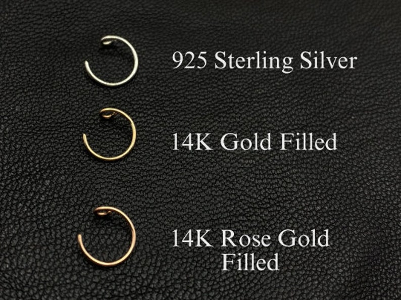 925 Sterling Silver 14K Gold 22g, Fake Nose Ring, Fake Nose Piercing, Faux Nose Ring. image 2