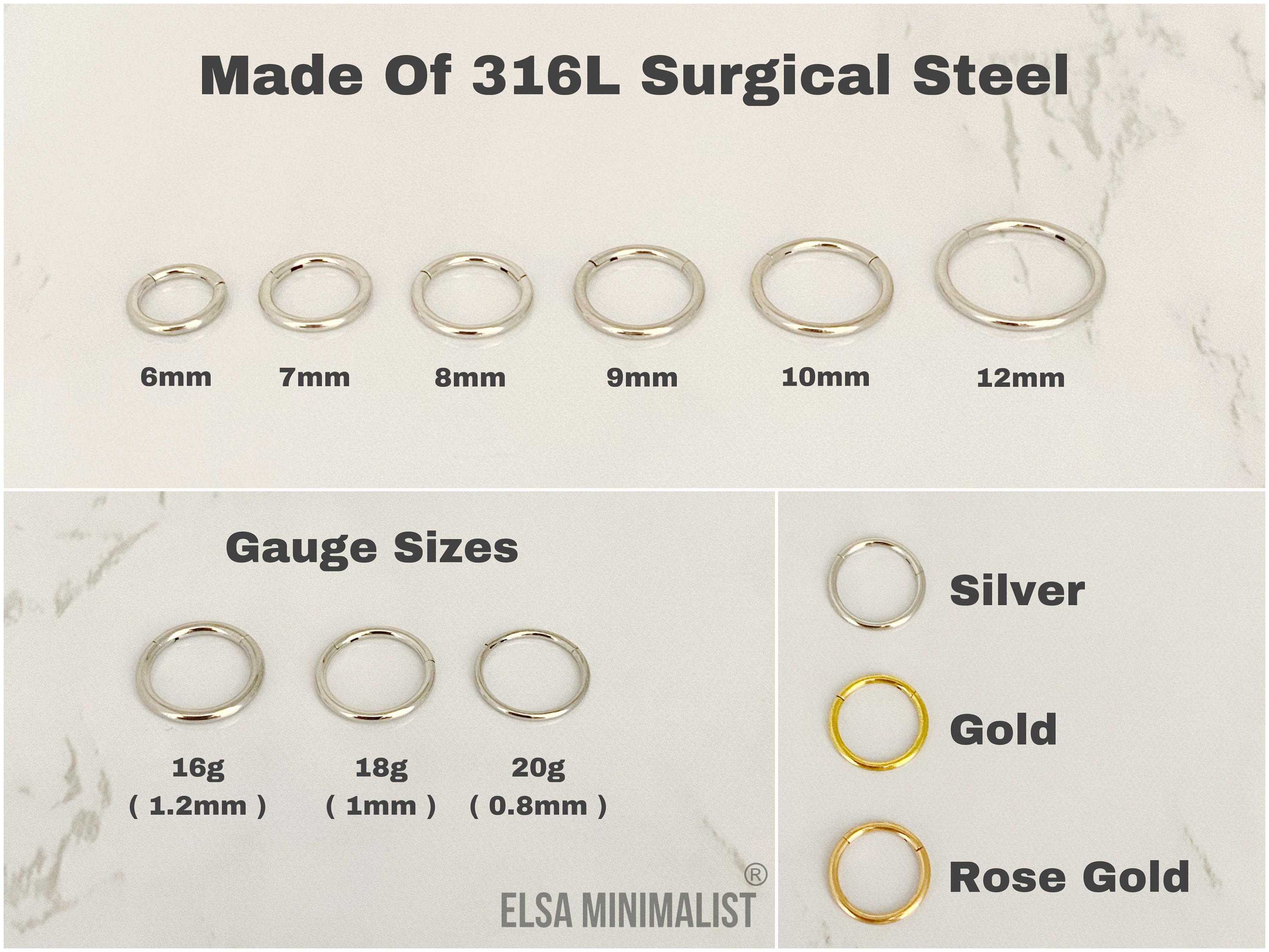 1PC. 10G 316L Surgical Steel Segment Ring Earring & Septum - Foto 14