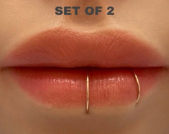 2 Stück handgefertigter, nickelfreier, nicht anlaufender 22 g (0,6 mm), gefälschter Lippenring, 14 Karat Gold gefülltes 925er Sterlingsilber.