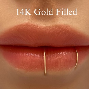 2pcs Artisanal Nickel Free Non-Tarnish 22g 0.6mm, Fake Lip Ring, 14K Gold Filled 925 Sterling Silver. image 4