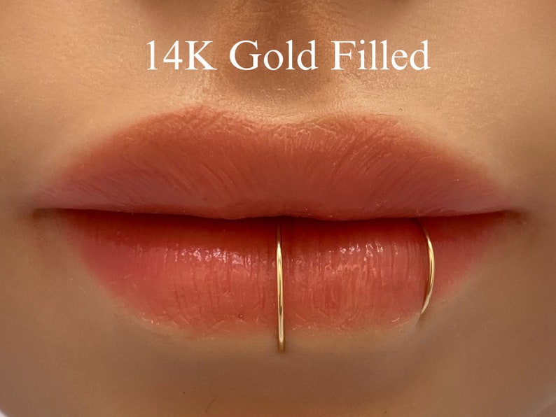 2pcs Artisanal Nickel Free Non-Tarnish 22g 0.6mm, Fake Lip Ring, 14K Gold Filled 925 Sterling Silver. image 4