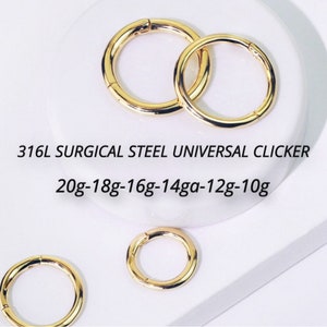 20G-18G-16G-14G-12G-10G Clicker Hinged, Nose Ring, Nose Ring Clicker, Nose Ring, Nose Hoop, Nose Ring Hoop, Cartilage earring. image 2