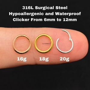 20G-18G-16G-14G-12G-10G Clicker 316L Surgical Steel, Nose Ring, Nose Ring, Clicker Nose Ring, Nose Hoop, Nose Ring Hoop, Cartilage earring