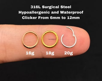 20G-18G-16G-14G-12G-10G Clicker 316L Surgical Steel, Nose Ring, Nose Ring, Clicker Nose Ring, Nose Hoop, Nose Ring Hoop, Cartilage earring