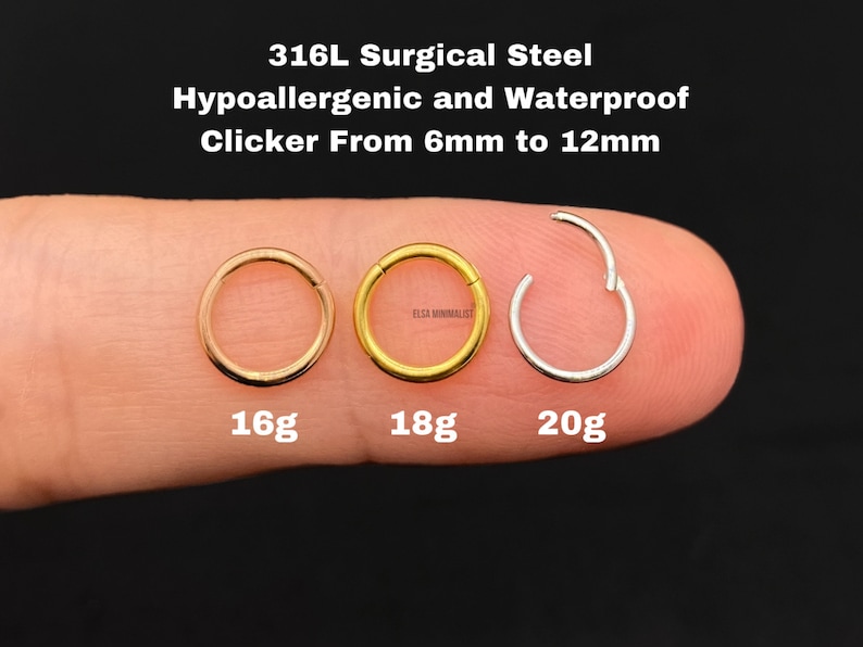 20G-18G-16G-14G-12G-10G Clicker 316L Surgical Steel, Nose Ring, Nose Ring, Clicker Nose Ring, Nose Hoop, Nose Ring Hoop, Cartilage earring image 1