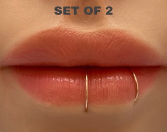 2pcs Artisanal Nickel Free Non-Tarnish 22g (0,6mm), Fake Lip Ring, 14K Gold Filled 925 Sterling Silver.