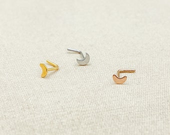 Gold Silver Rose Gold Moon Nose Stud, Nose Piercing, Nose Jewelry, Nose, Stud.