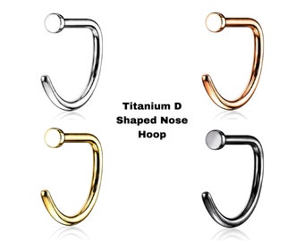 Titanium 20G D Shaped, Nose Ring, Titanium Nose Ring, Silver Nose Ring, Nose Ring, Nose Ring Hoop