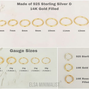 2pcs, Nose Ring Hoop Septum Ring Sterling Silver Gold Rose Gold 6mm 7mm 8mm 9mm 10mm 11mm 18g 20g 22g 24g 26g. image 2