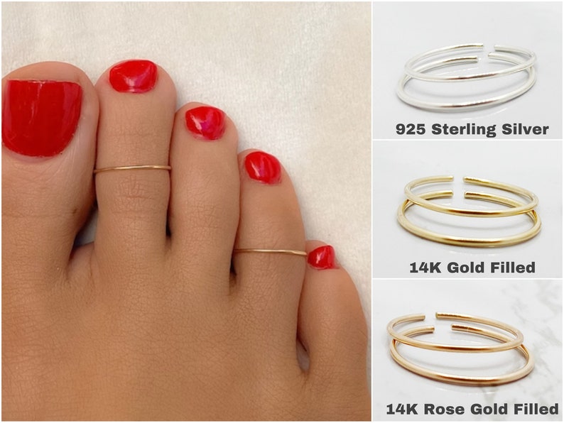 2 handgefertigte Zehenringe 14K Gold Filled 925 Sterling Silber Zehenring, 14K Roségold Filled Zehenring, Zehenring, Zehenring Gold, Zehenring Silber Bild 1