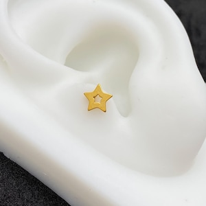 16G Star Flat Back Labret Stud • 316L Surgical Steel • Tragus Stud • Flat Back Earring • Helix • Conch • Labret Stud