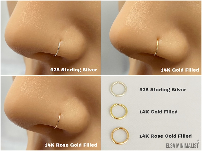 2pcs, Nose Ring Hoop Septum Ring Sterling Silver Gold Rose Gold 6mm 7mm 8mm 9mm 10mm 11mm 18g 20g 22g 24g 26g. image 5