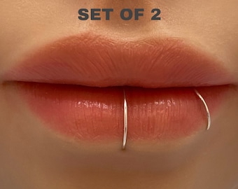 2pcs Artisanal Nickel Free Non-Tarnish 22g (0,6mm), Fake Lip Ring, 14K Gold Filled Sterling Silver.