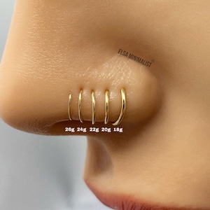 2pcs, Nose Ring Hoop Septum Ring Sterling Silver Gold Rose Gold 6mm 7mm 8mm 9mm 10mm 11mm 18g 20g 22g 24g 26g. image 4