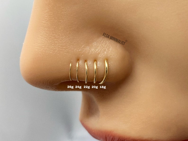 2pcs, Nose Ring Hoop Septum Ring Sterling Silver Gold Rose Gold 6mm 7mm 8mm 9mm 10mm 11mm 18g 20g 22g 24g 26g. image 4