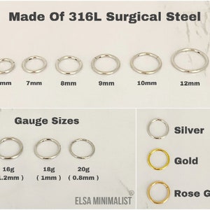 20G-18G-16G-14G-12G-10G Clicker 316L Surgical Steel, Nose Ring, Nose Ring, Clicker Nose Ring, Nose Hoop, Nose Ring Hoop, Cartilage earring image 3