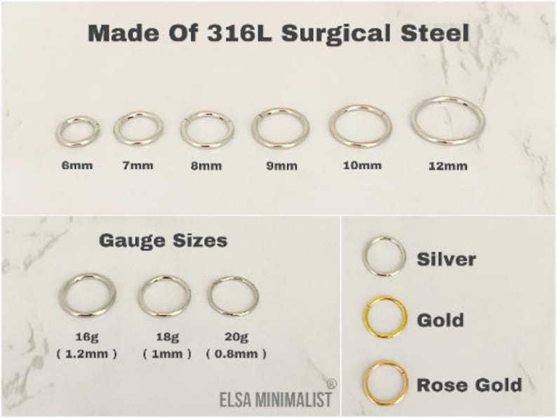 20G-18G-16G-14G-12G-10G Clicker 316L Surgical Steel, Nose Ring, Nose Ring, Clicker Nose Ring, Nose Hoop, Nose Ring Hoop, Cartilage earring image 3