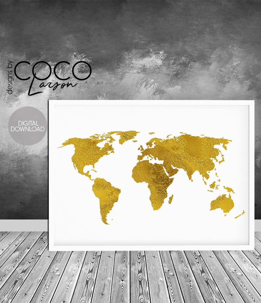 Goldfolie print print gold Welt Weltkarte print Karte der | Etsy