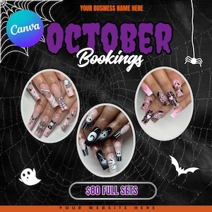 DIY Editable October Booking Flyer Template - Fall Hair Lash Makeup Nail Appointments Available Flyer, Halloween Booking Flyer, October Hair