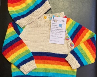 Baby Toddler Childs Jumper and Beanie Rainbow Set