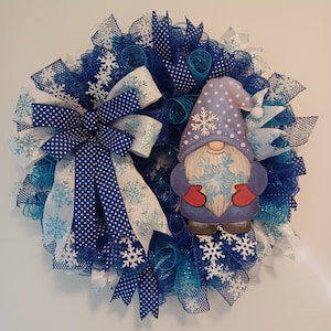 Holiday Christmas deco mesh wreath Blue and white snowflake Christmas wreath Christmas decor Door hanger Holiday decor