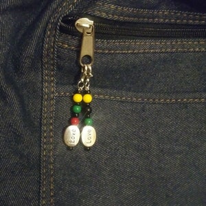 Rasta beaded charm, Jamaica beaded charm, charm, LOVE Charm, beaded charm,  LOVE bead charm, purse charm, cell phone charm