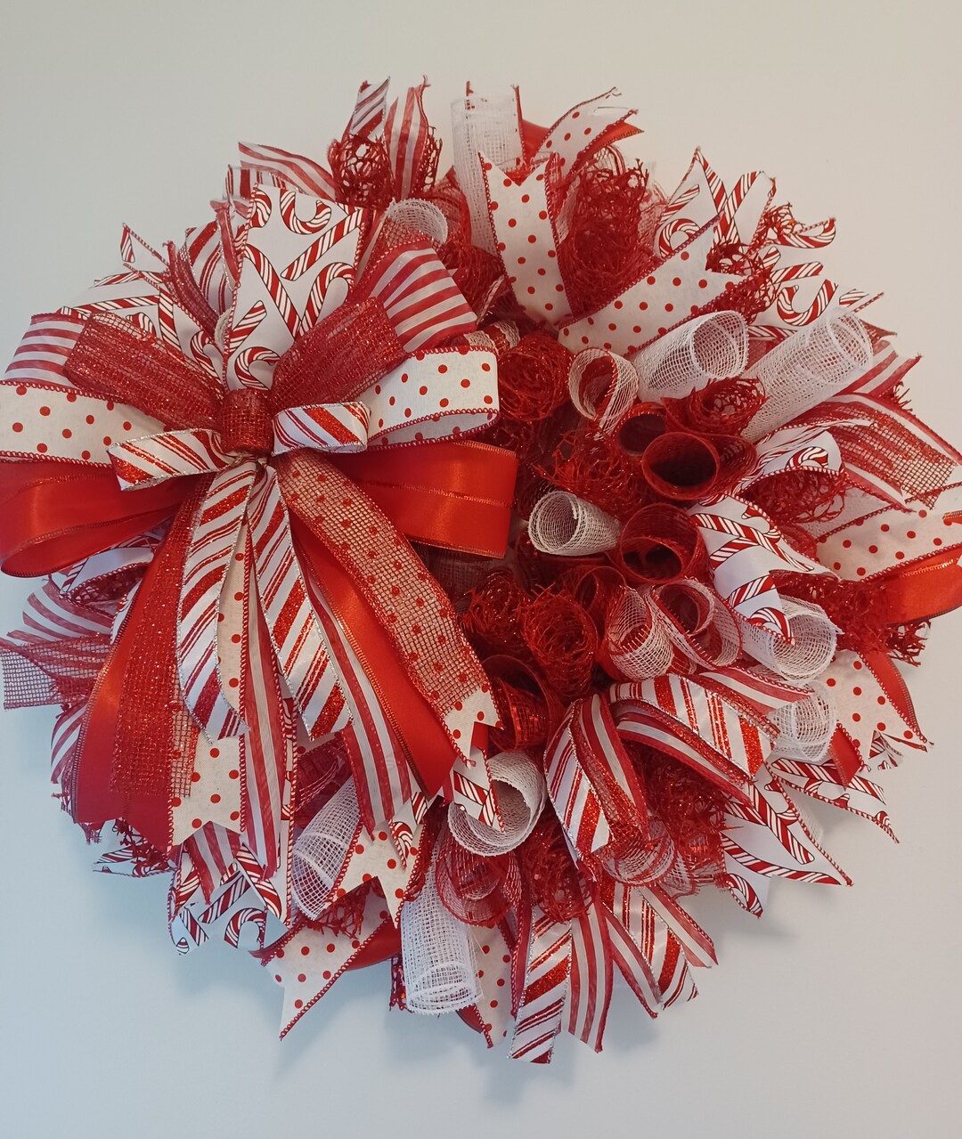 Candy Cane Deco Mesh Christmas Wreath Door Wreath Door Hanger Candy