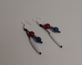 USA color cord earrings earrings bead earrings Cord earrings dangle earrings