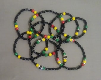Rasta Beaded Bracelet: Jamaica Colors, Stretch Seed Bead
