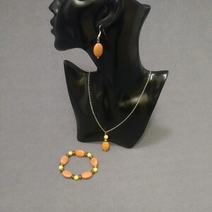 Necklace set jewelry set beaded jewelry set peach necklace set