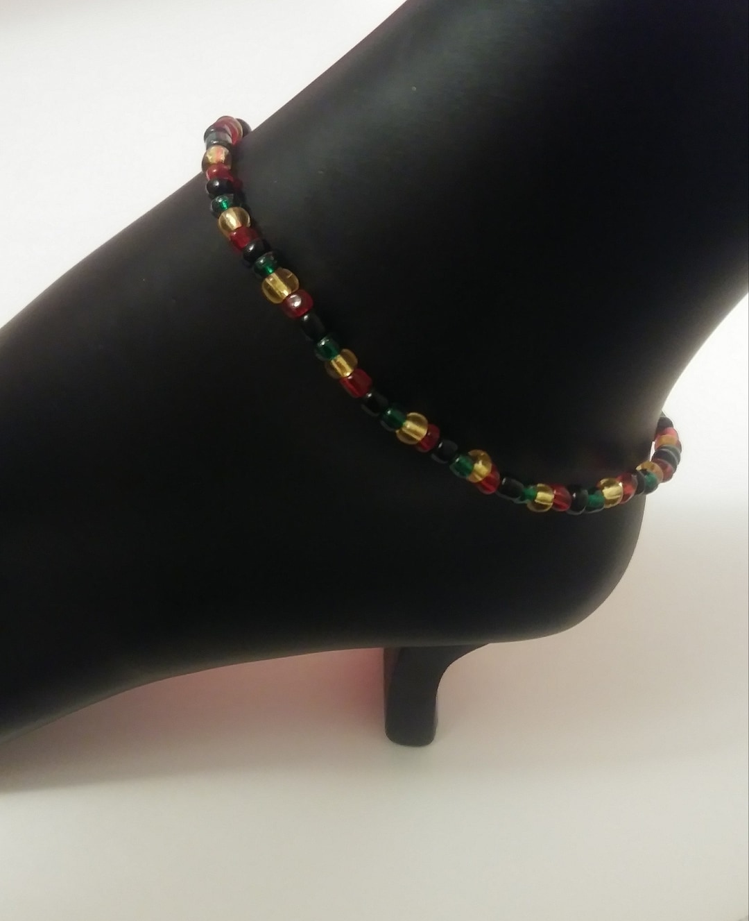Anklet, Rasta Anklet, Stretch Anklet, Jewelry, Seed Bead Anklet