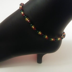 Anklet, Rasta anklet, stretch anklet, jewelry, seed bead anklet, Jamaica anklet