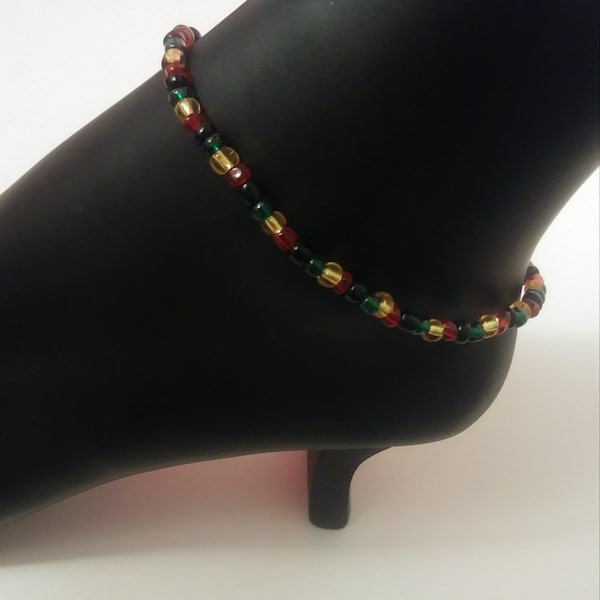 Anklet, Rasta anklet, stretch anklet, jewelry, seed bead anklet, Jamaica anklet