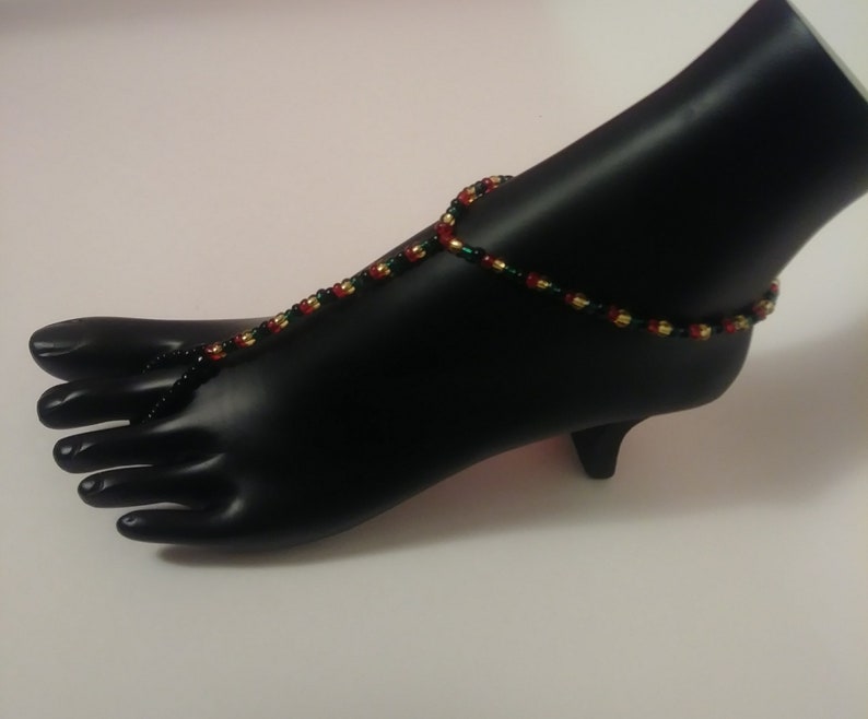 Barefoot sandals, foot jewelry, beach sandals, Rasta barefoot sandals, Jamaica barefoot sandals, anklet, ankle jewelry, seed bead sandals image 2