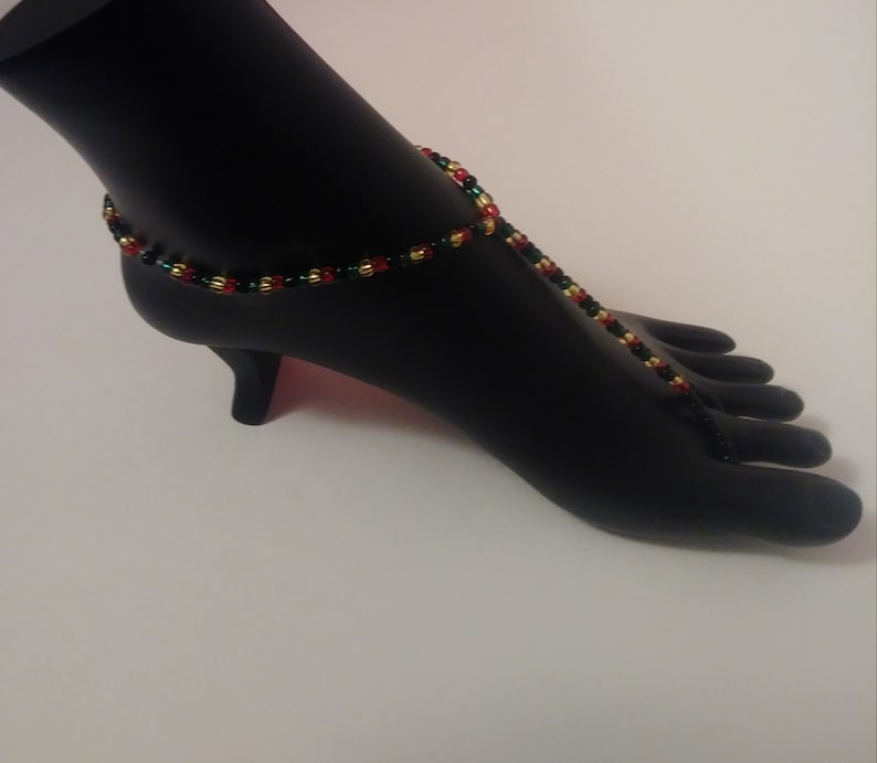 Barefoot sandals, foot jewelry, beach sandals, Rasta barefoot sandals, Jamaica barefoot sandals, anklet, ankle jewelry, seed bead sandals image 3