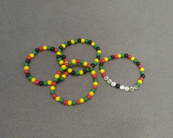 Rasta Beaded Bracelet: Jamaica Colors, Personalized Name Bracelet