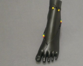 Rasta barefoot sandals Jamaica barefoot sandals beach sandals foot Jewelry Beaded barefoot sandals ankle wrap barefoot sandals